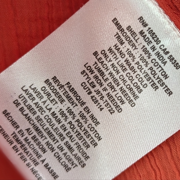 Joie Nelida Embroidered Gauzey-Cotton Tunic Blouse, Blood Orange - Large - Picture 8 of 9